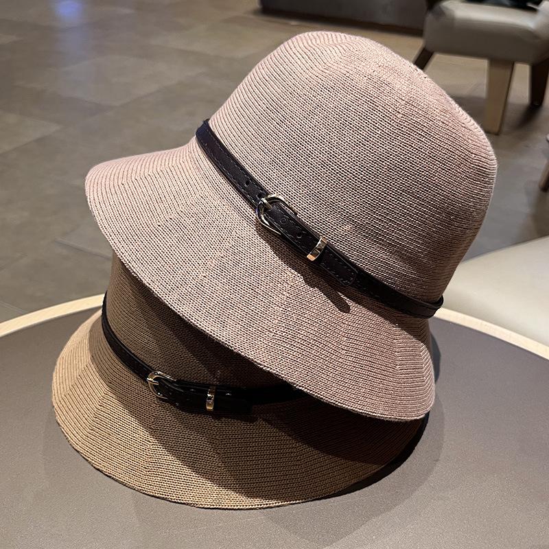 Korean version ins belt knitted breathable sunscreen fisherman hat children autumn travel versatile sunshade dome top hat