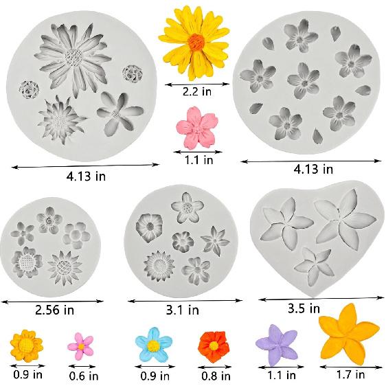5PCS Flower Silicone Molds, Daisy Sunflower Fondant Mold, 3D Small Flower Resin Mold for Cake Cupcake Decorating, DIY Chocolate, Candy, Jello, Soap,