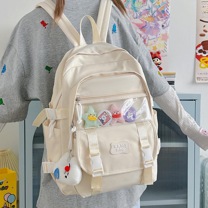 New simple solid color campus student schoolbag fashionable versatile large capacity junior high school student backpack women