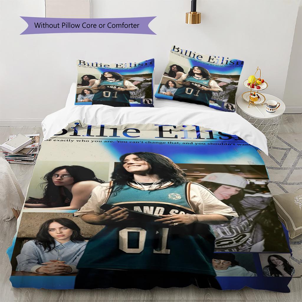 Billie Eilish Pattern Bedding,Quilt Set Quilt Cover Pillowcase Home Birthday Gift (1 * Duvet Cover + 2 * Pillowcase, Without Core)