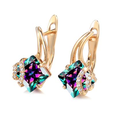 1 Pair Square Red Blue Green Multicolor Zircon Earrings for Women Geometry Dangle Earrings Fashion Wedding Jewelry Halloween Christmas Jewelry
