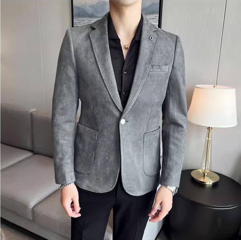Fashion Suit Coat Men's Slim Fit Deerskin Velvet Elegant Luxury Blazer Coat Business Casual Wedding Plus Size Suit