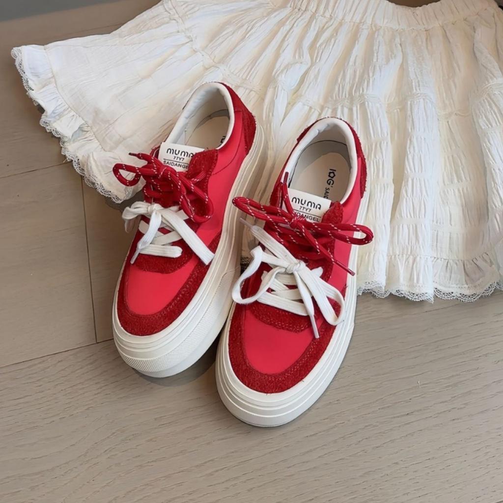 Platform Muffin Little White Shoes Women's 2025 Summer New Fashion Versatile Comfortable Sports Leisure Lightweight Lace-up Board Shoes