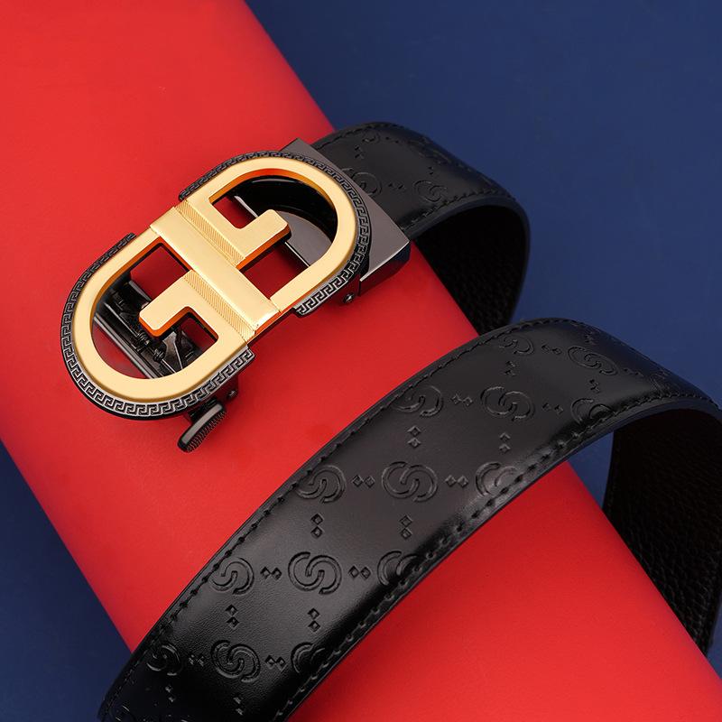 New Men'S Belt Leather Travel Business Belt Simple Casual Versatile Automatic Buckle Belt High Sense