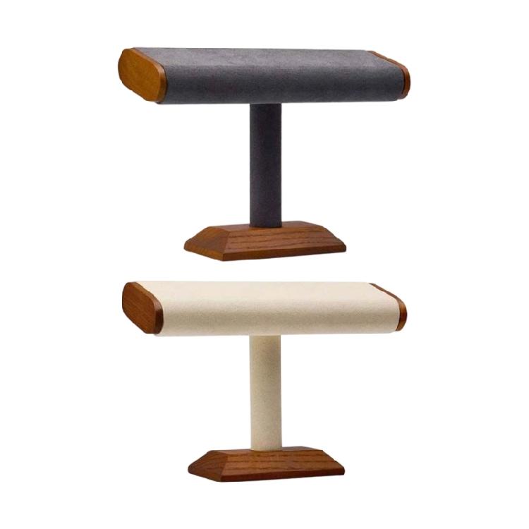 Minimalist Jewelry Display Stand Walnut Wood Structure With Soft Velvets Surfaces Space Saving Showcase Rack