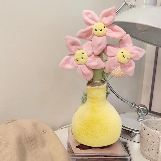 Blooming Peach Blossom Plush Potted Toy Soft Stuffed Flower with Smiling Face 40cm Adorable Home Office Decor Photography Prop Gift for Plant Lovers