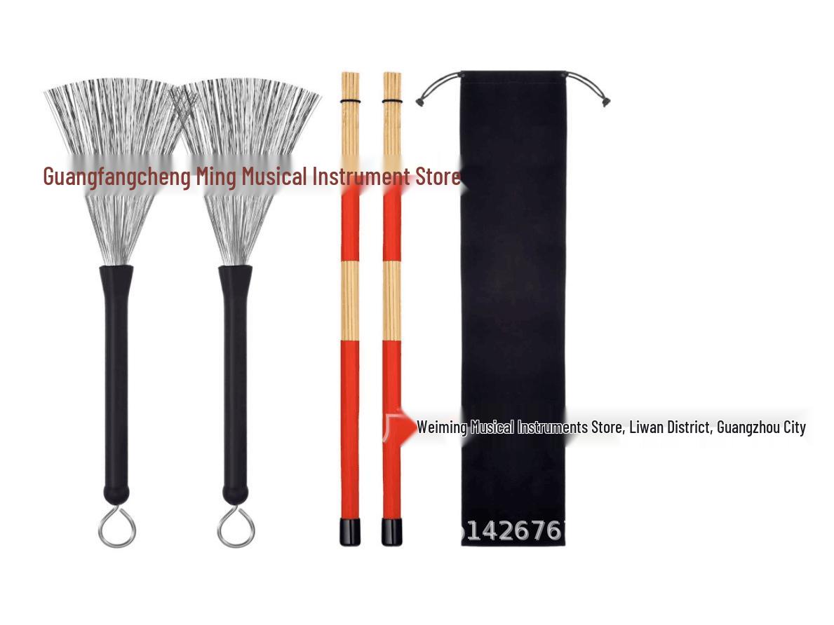 Retractable Metal Drum Brushes Kit - 19 Bundle Set, Drumsticks & Accessories