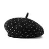 Black polka dot hat woolen beret female autumn and winter face small bud hat big head circumference painter hat