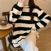 Fashionable Brand Striped Sweatshirt for Women Loose Design Slit Jacket Trendy