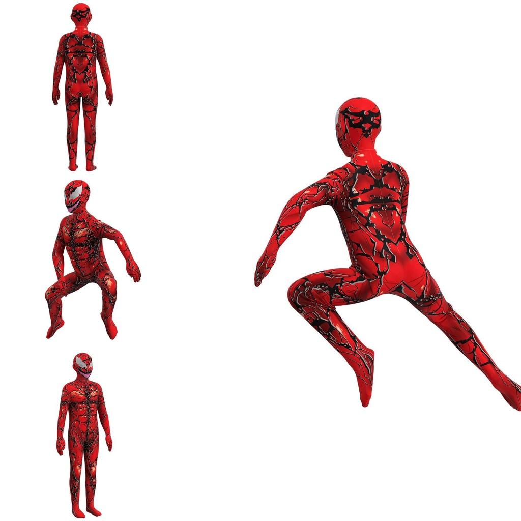 Stunning Kids Venom Carnage Jumpsuit Red Fullbody Costume Suit For Halloween Cos Performance