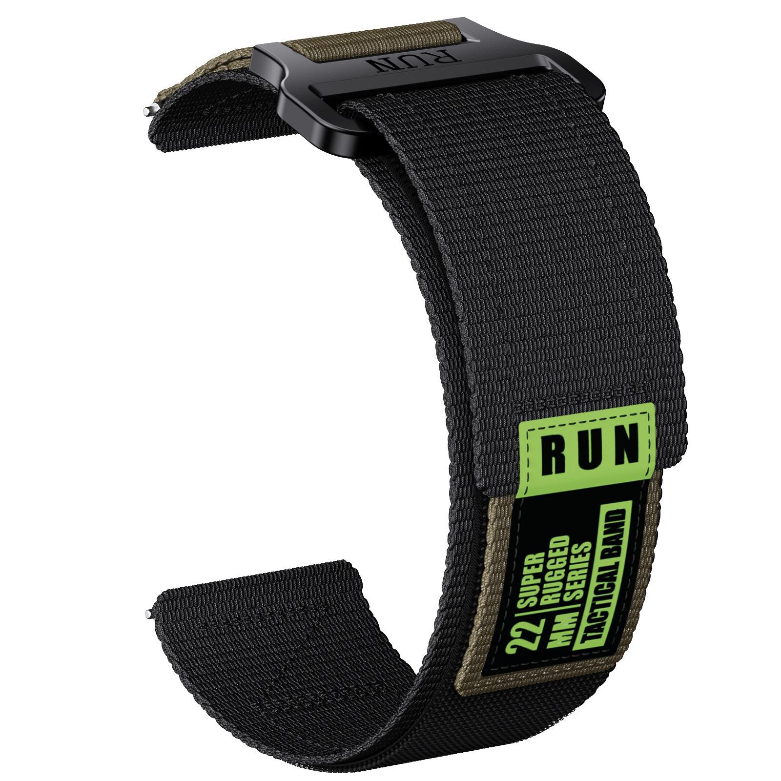 

20mm Watch Band For Samsung Galaxy Watch7 44mm/40mm/Watch6 44mm/40mm Nylon Magic Tape Run Strap Black/Green