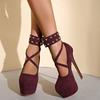 Women's Thin Heel Shoes Spring New Round Head Shallow Mouth Suede Rivet Thick Soles Non-slip High Heels