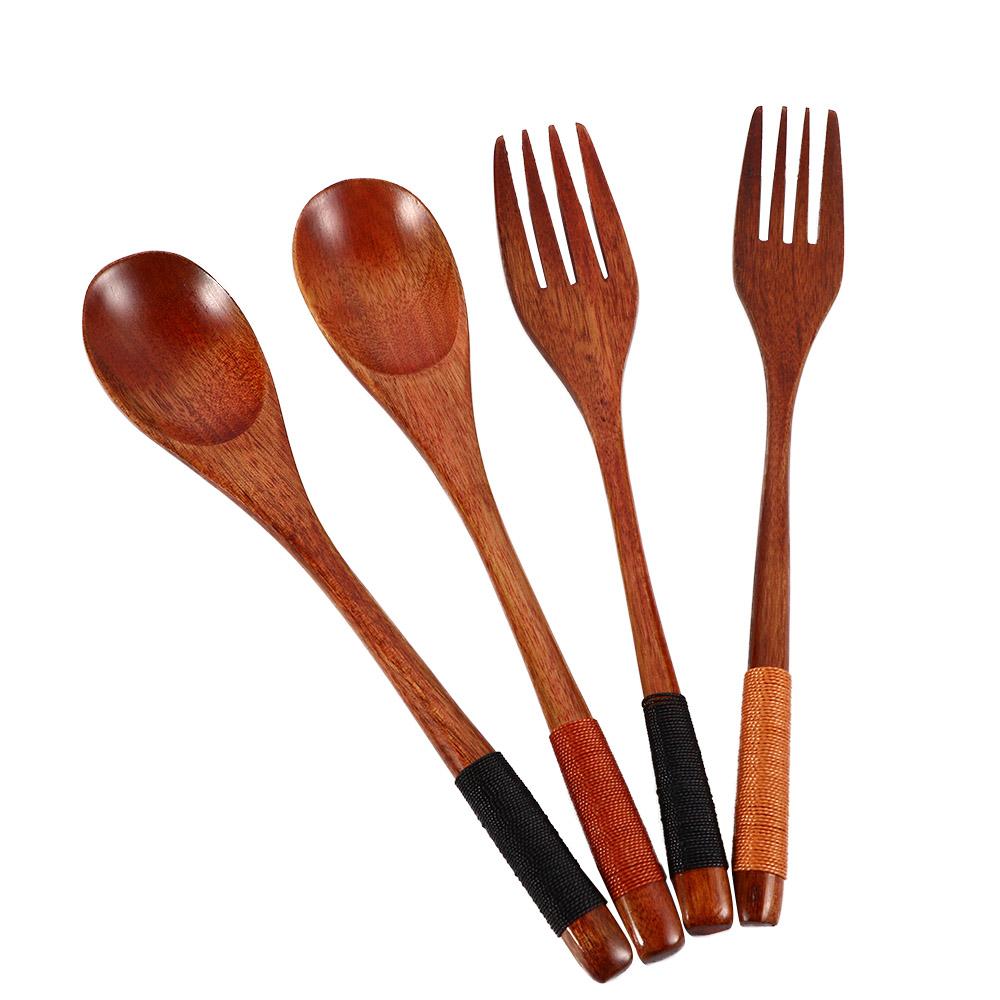 Natural Honey Spoon Kitchen Gadgets Long Handle Dinner Soup Spoon Fork Wooden Spoon Tableware