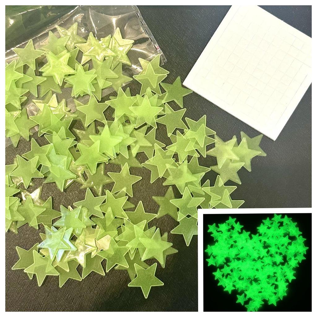 100-Piece 2-3cm Fluorescent 3D Star Wall & Refrigerator Glow Stickers