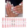 Long Square Press On Nail With 3D Bowknot and Rhinestones Designs False Nail Sparkling Stick On Nail for Women and Girls