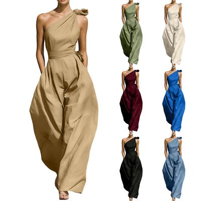 Mono de Verano para Mujer, Ajuste Holgado, de Un Hombro, sin Mangas, Cintura Ceñida, Romper Casual de Pierna Ancha, Diseño Cómodo
