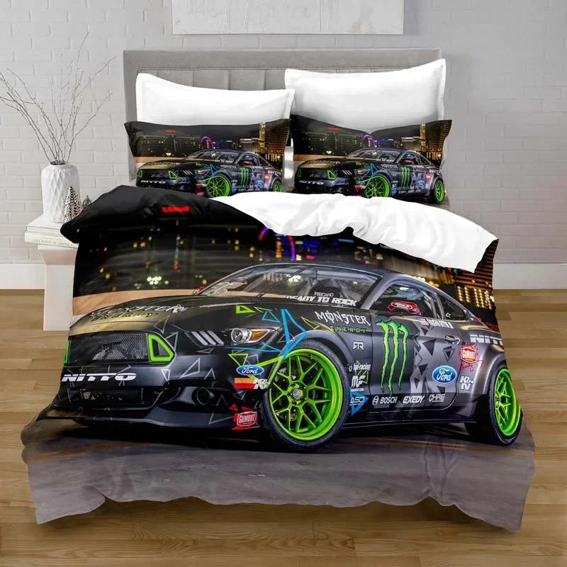 Luxury New 3D Print Cars Vehicles Bedding Set Boys Bedroom Decor Quilt Cover Pillowcase Cars Racing Print Bed Linen Set