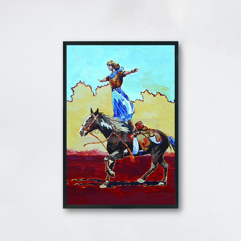Retro Trick Rider Cowgirl Poster Colorful Cowgirl Abstract Prints Canvas Painting Wall Art Pictures Home Room Vintage Decoration