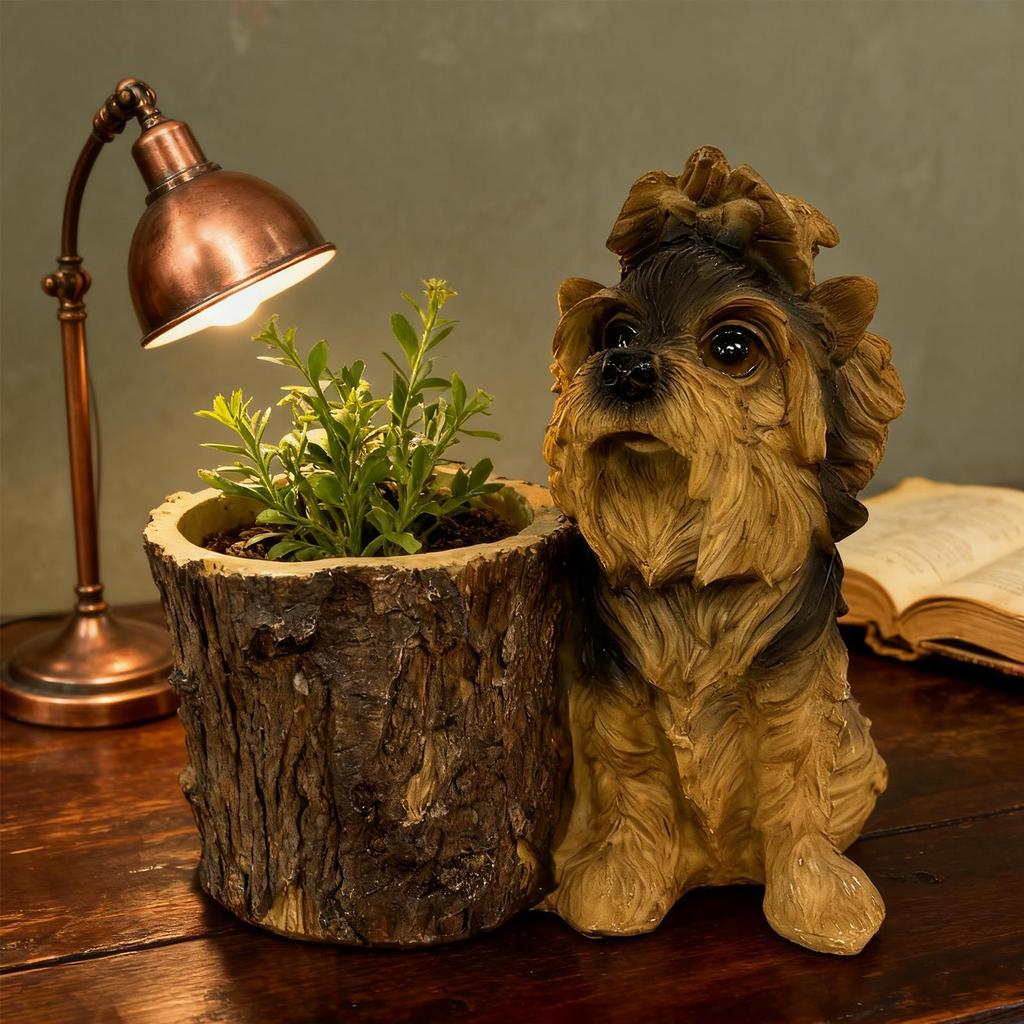 Welpenstatue Pflanzgefäß mit Blumentopf Eimer Niedlicher Hund Harz Blumentopf Indoor Figur Blumentopf Dekoration für Hof Balkon