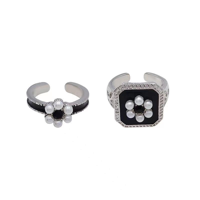 925 Silver Adjustable Rings For Women Flower Black Luxury Jewelry Vintage Wedding Accessories Jewellery Argent 925