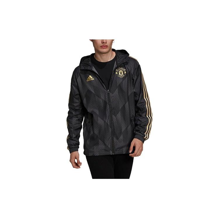 adidas Full Print Geometry Pattern Stripe Printing Logo Hooded Jacket Black Men s GR3873 S