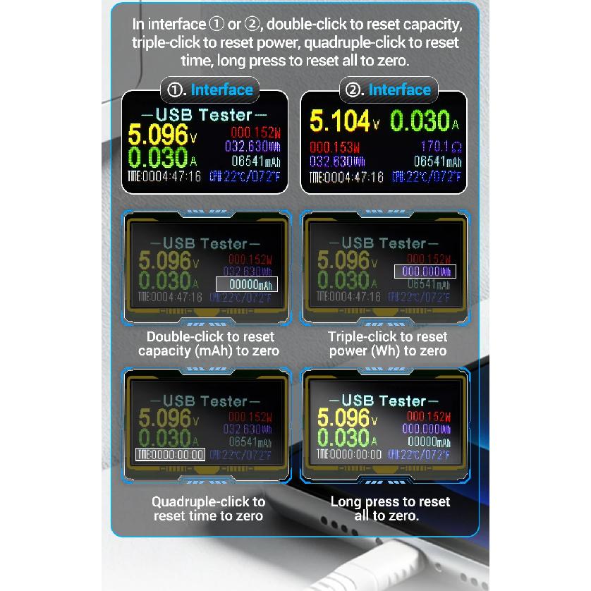 Digital Voltmeter Ammeter ANENG P01 USB Tester Meter 4V-30V Capacity Energy Temperature Fast Power Detector