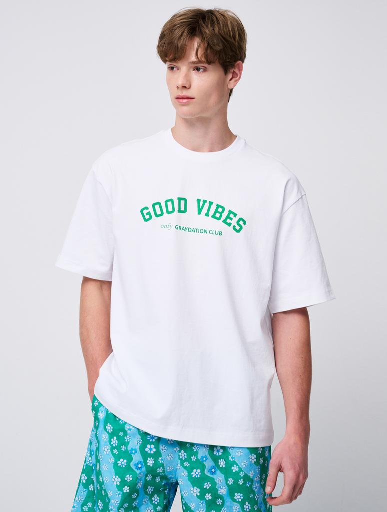 Gray Decision Good Vibe Crew Neck Men'S Short Sleeve T-Shirt White