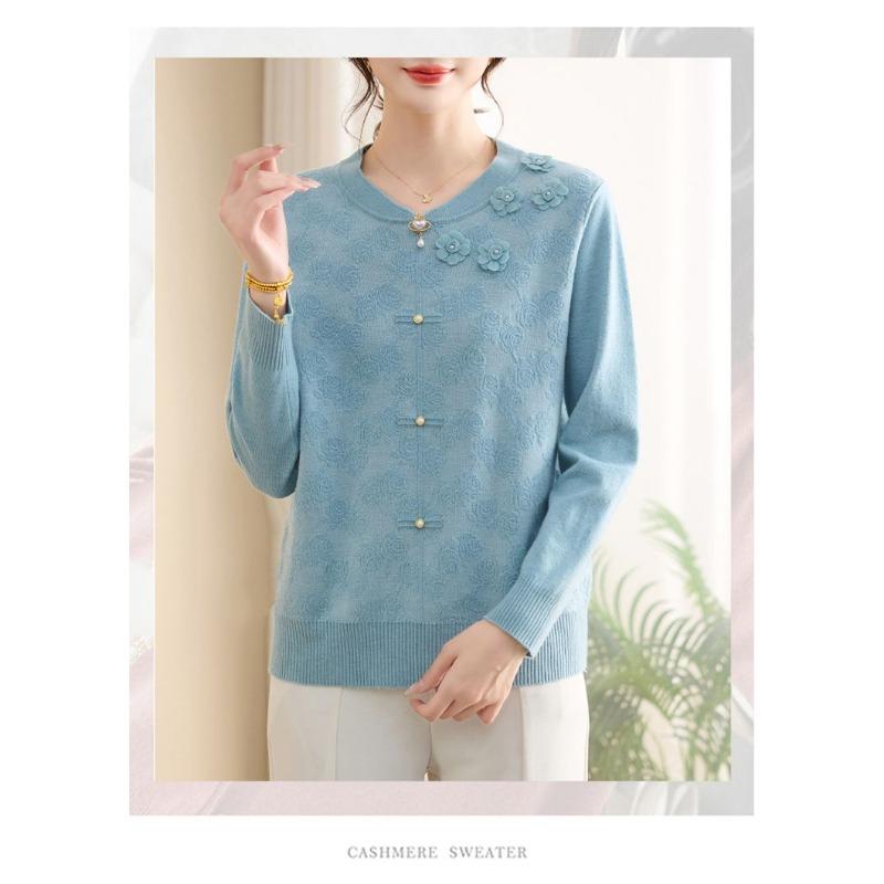 New Autumn Women's Spliced Round Neck Button Fashion Solid Loose Versatile Casual Long Sleeve Knitted Top