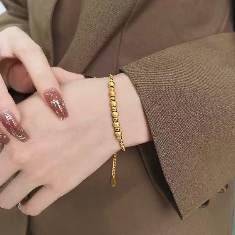 Women's Frosted Round Bead Light Pearl Bracelet - Elegant, High-End, Fashionable Gold Niche Style