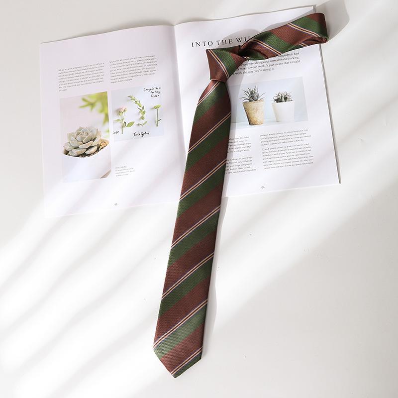 

Коричневый кофейный полосатый ретро-галстук для женщин, повседневный аксессуар ручной работы, вдохновленный стилем японского колледжа