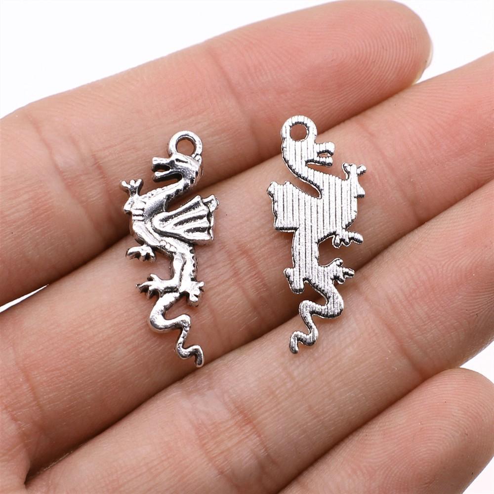 10pcs Charms Dragon Tibetan Bronze Silver Color Pendants Antique Jewelry Making DIY Handmade Craft