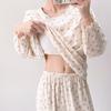 Floral cotton yarn pajamas women's spring and autumn long-sleeved trousers loungewear set cute built-in chest pad comfortable pajamas