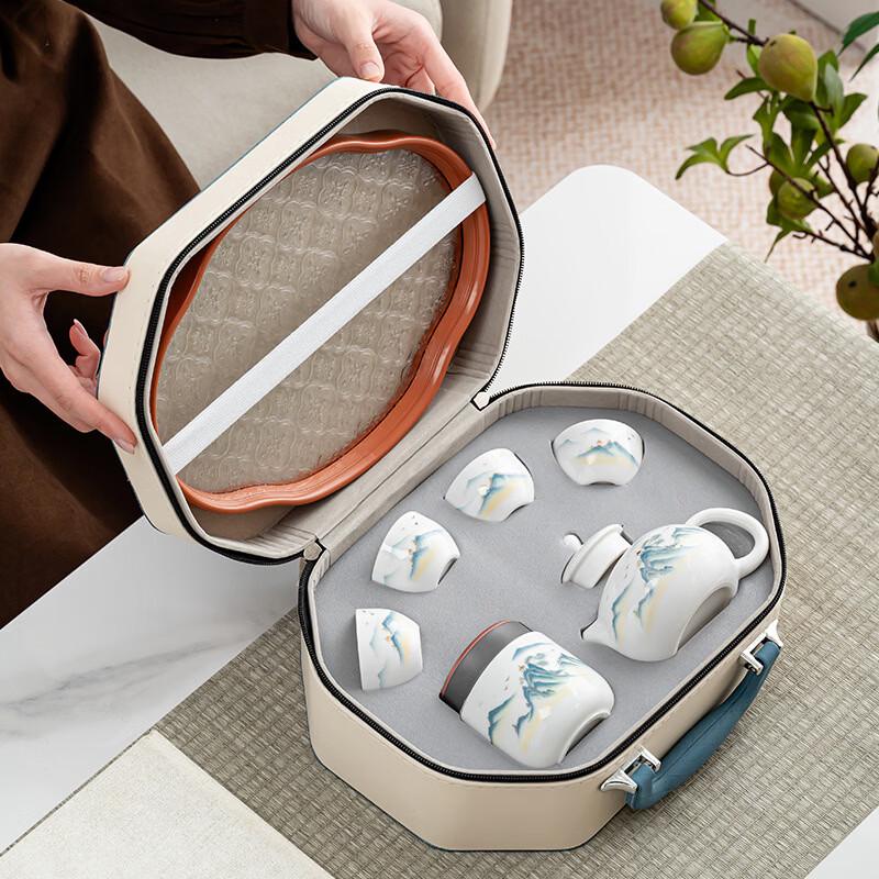 Portable Chinese Ceramic Tea Set - Ink Landscape