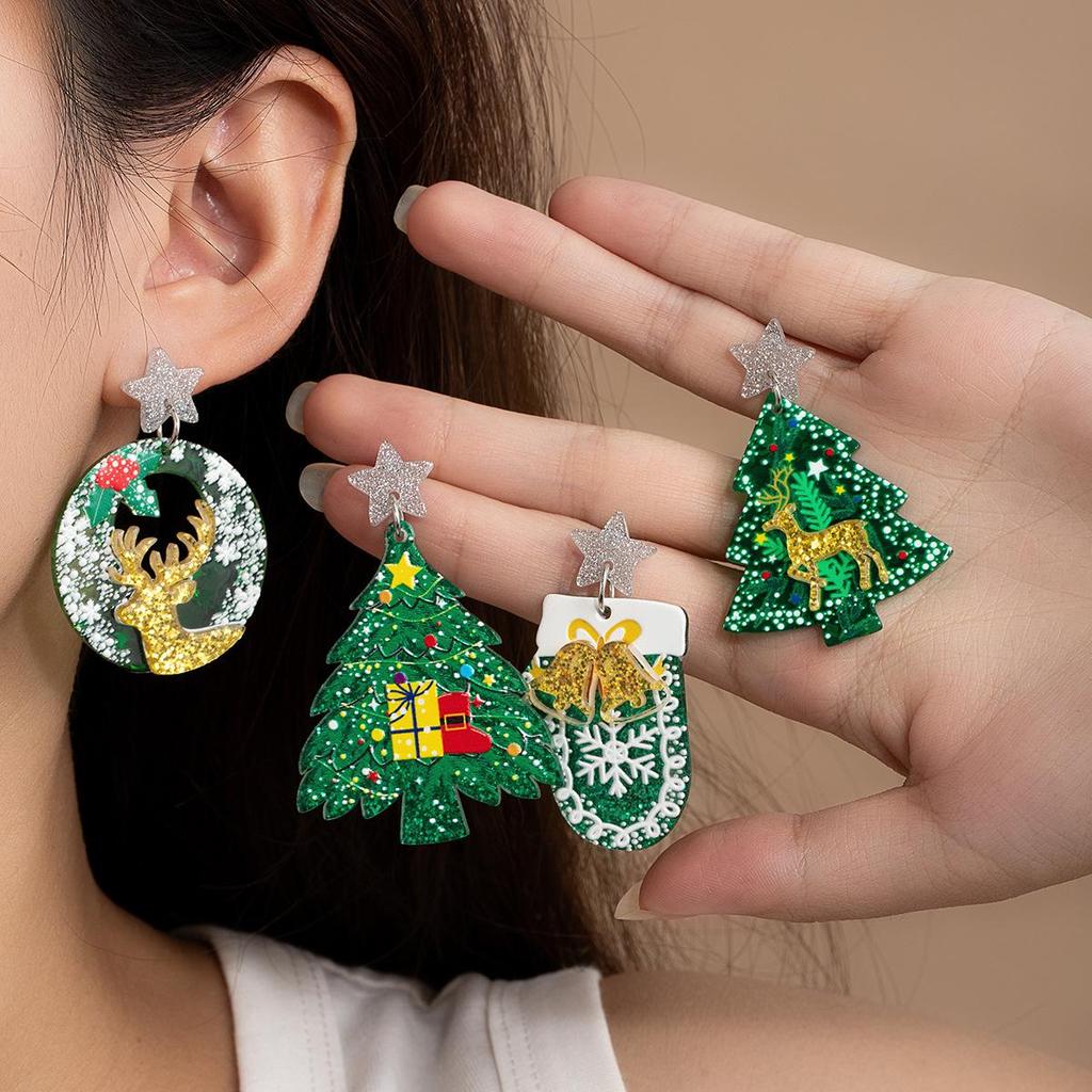 Festive Christmas Tree, Snowflake, Star & Glove Acrylic Earrings for Women