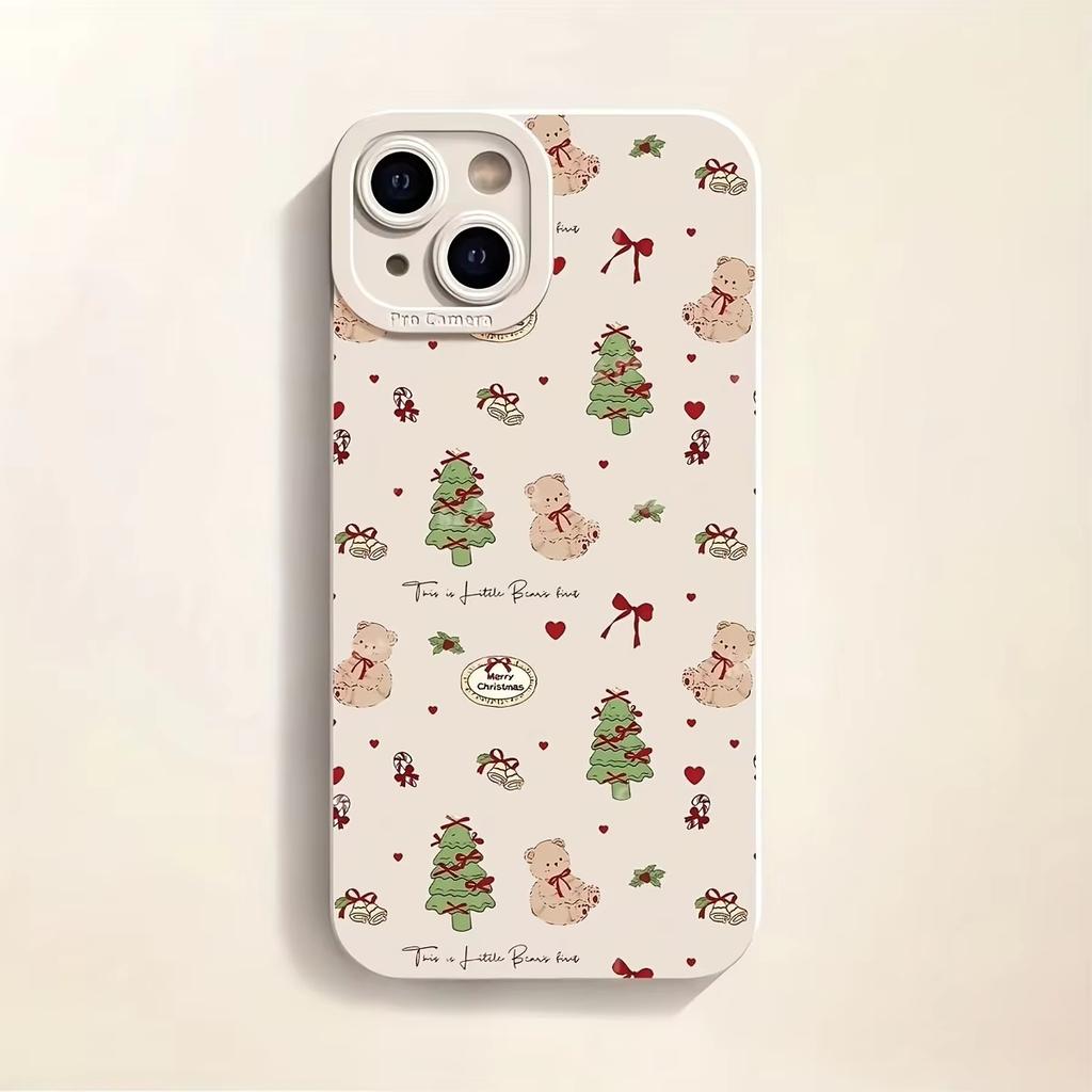 Christmas tree bow teddy bear phone case is suitable for iPhone 17 16E 15 Plus Pro Max series phones - ideal for giving as a