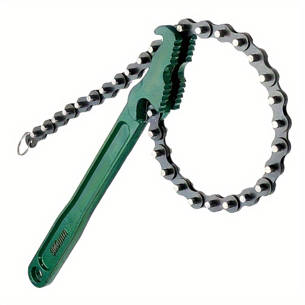 Chiave a catena per impieghi gravosi, Presa regolabile, Manico ergonomico, Struttura in acciaio, Utilizzata per lo smontaggio di filtri dell'olio e tubi, Attrezzo manuale per la manutenzione dell'auto