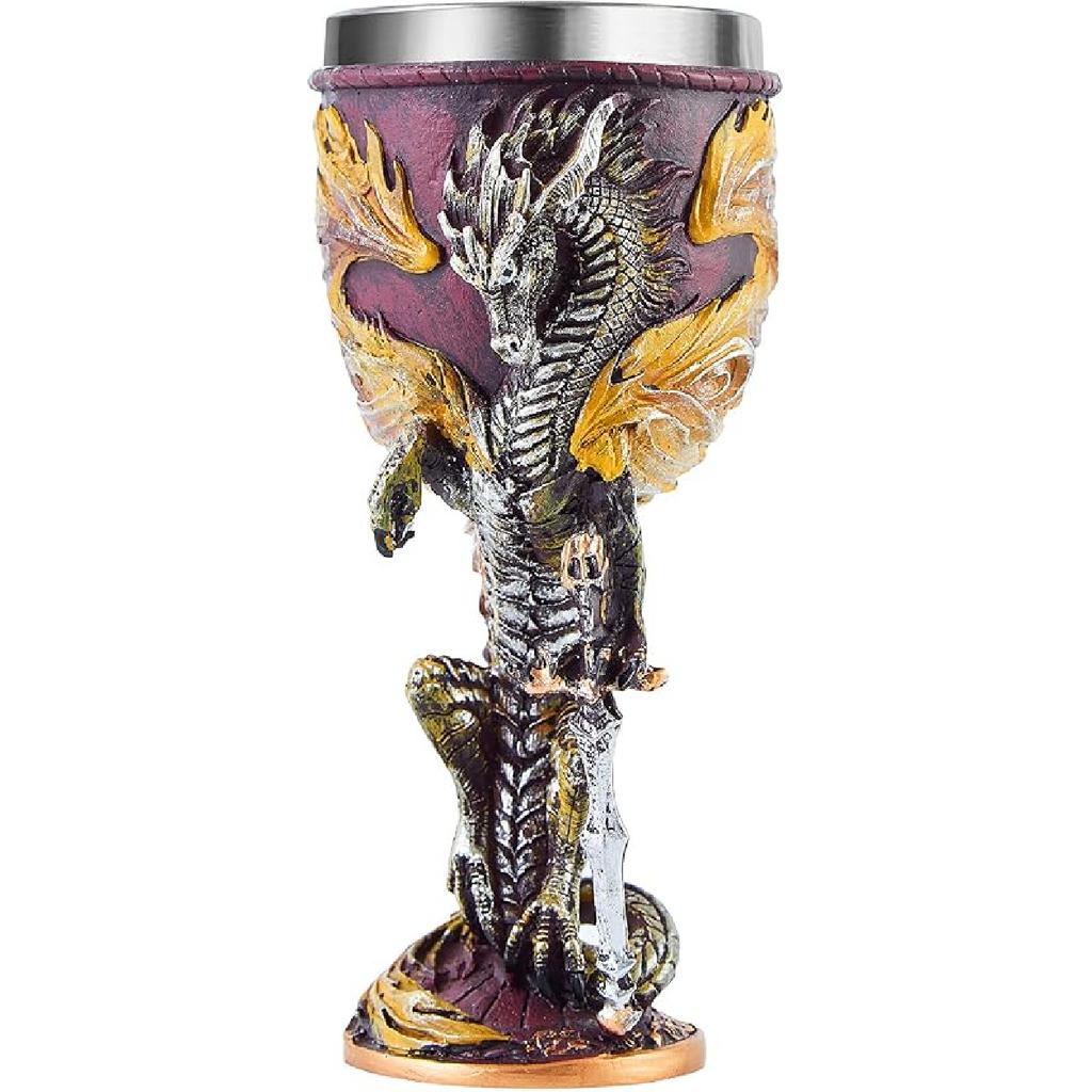 Blue Dragon Goblet Stainless Steel Dungeons and Dragons Gift Chalice Wine Goblet 7 Oz. (Blue Sword Dragon)