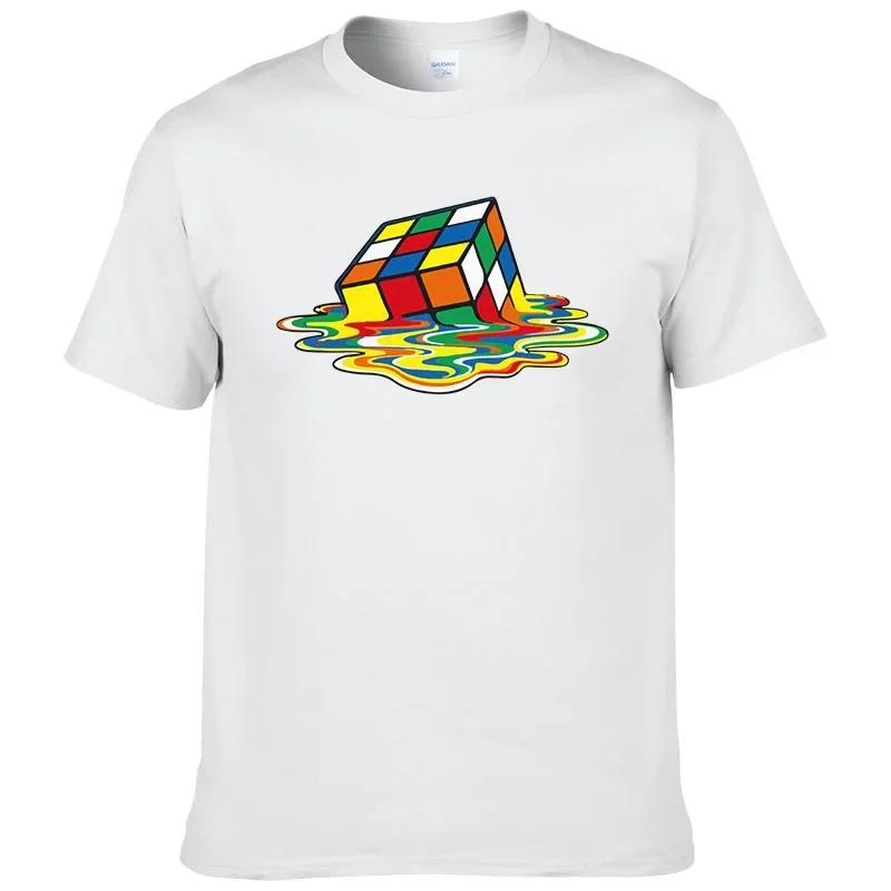 Summer Cotton T-Shirt Rubik's Cube Print T Fun Fashionable T-Shirt Tops Unisex Men's Short Sleeve Cool European Size T-Shirt