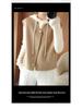 Women's V-Neck Wool Blend Sleeveless Cardigan with Shoulder Pads - 100% Wool, Double-Faced, Perfect for Autumn and Winter.