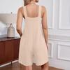 Women's Color Buckle Jumpsuit Shorts With Pockets And Suspenders
