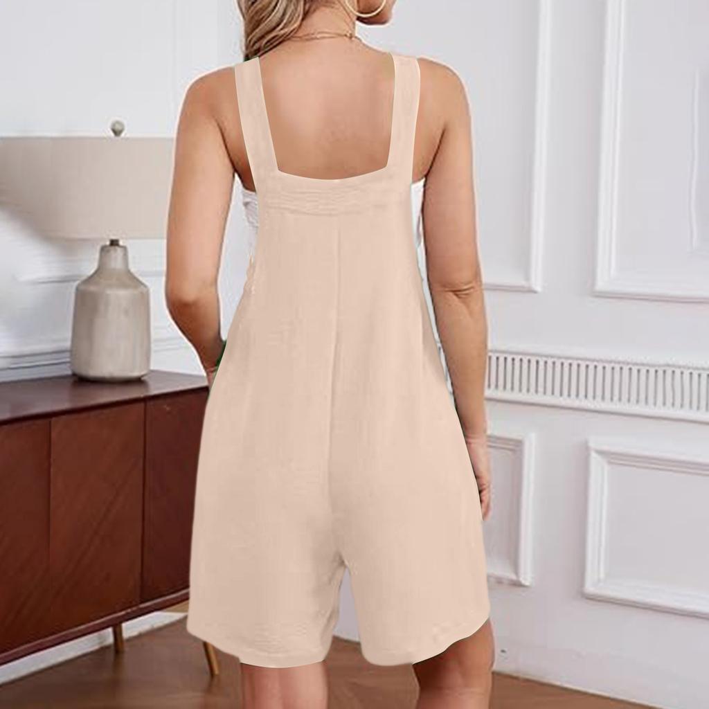Women's Color Buckle Jumpsuit Shorts With Pockets And Suspenders