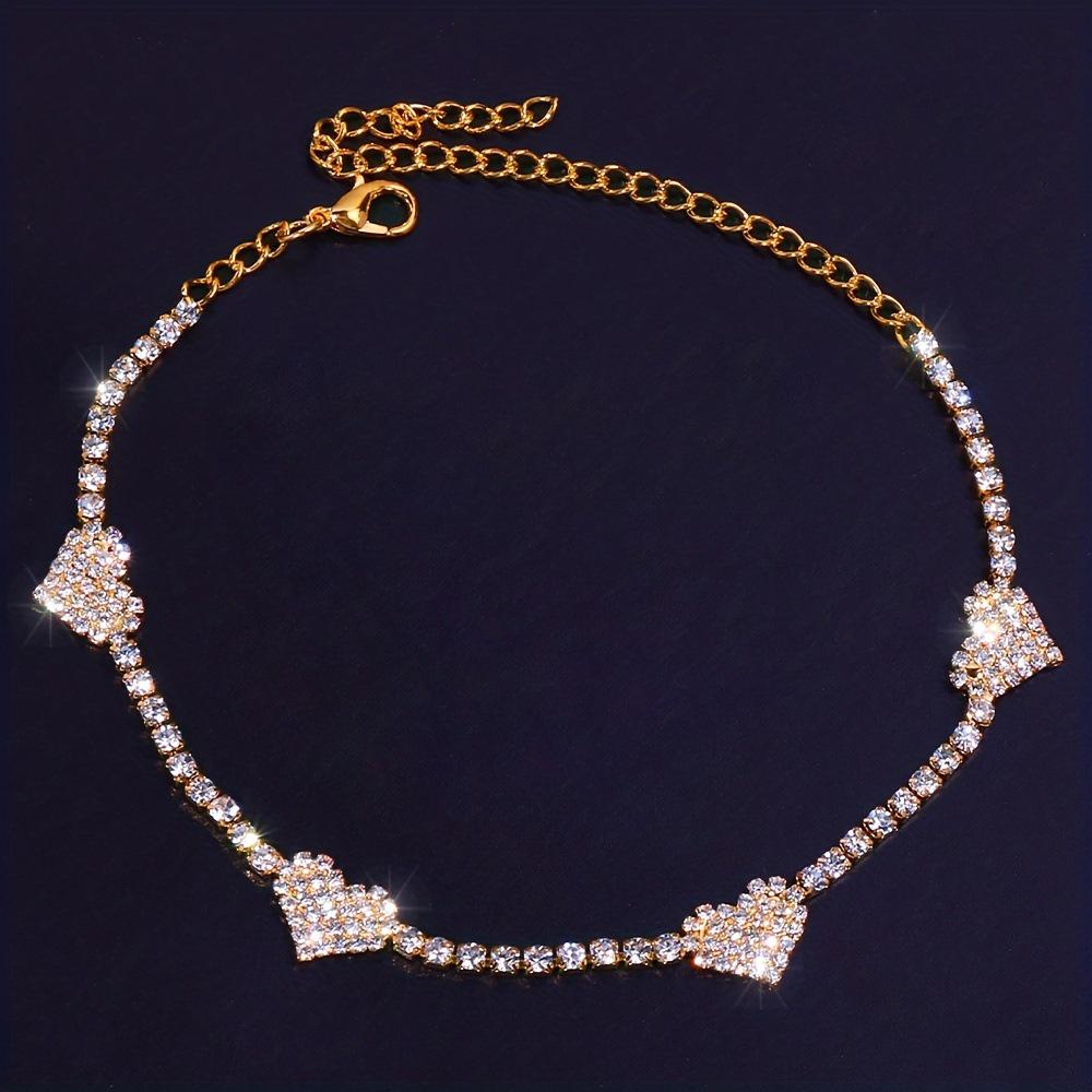 Luxury Rhinestone Peach Heart Anklet - European & American Hot Fashion