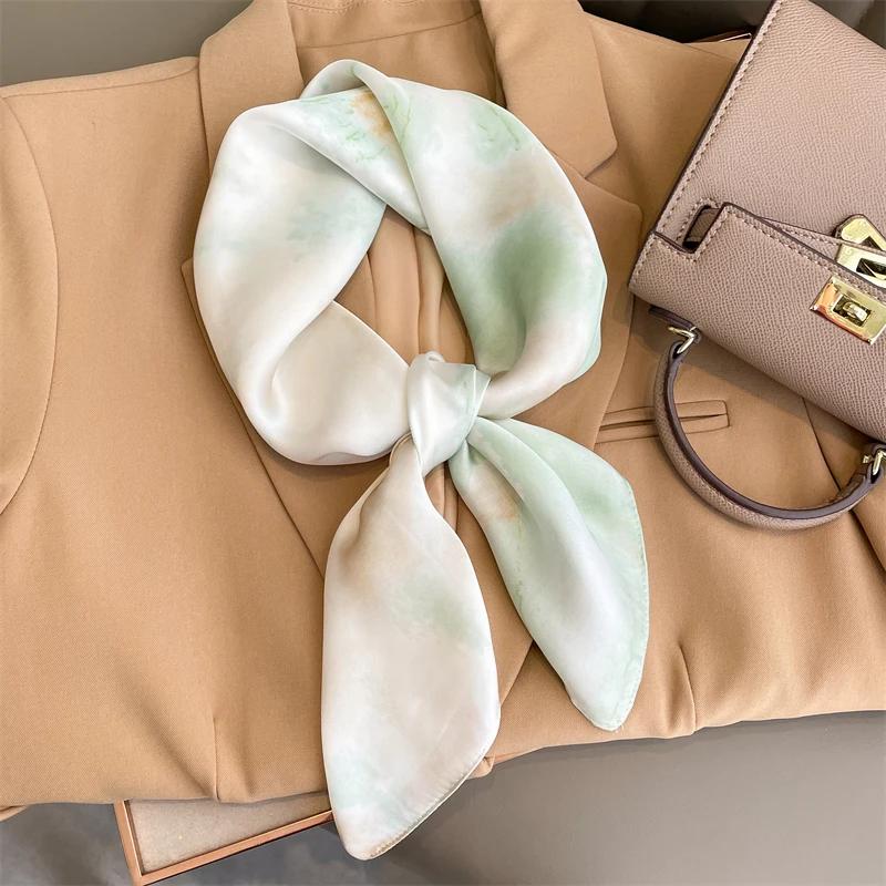 Luxury Brand Silk Square Plaid Scarf Women Satin Neck Hair Tie Band Soft work neckerchife 2024 NEW Hijab Head Female Foulard