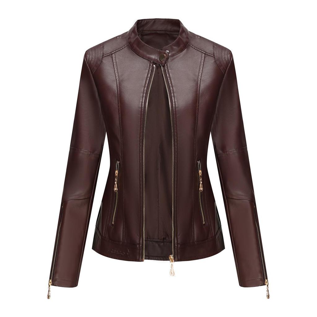 Fashion Women's Leather Jacket PU Leather Short Coat Stand Collar Jacket Women's Spring and Autumn Thin Leather Jacket