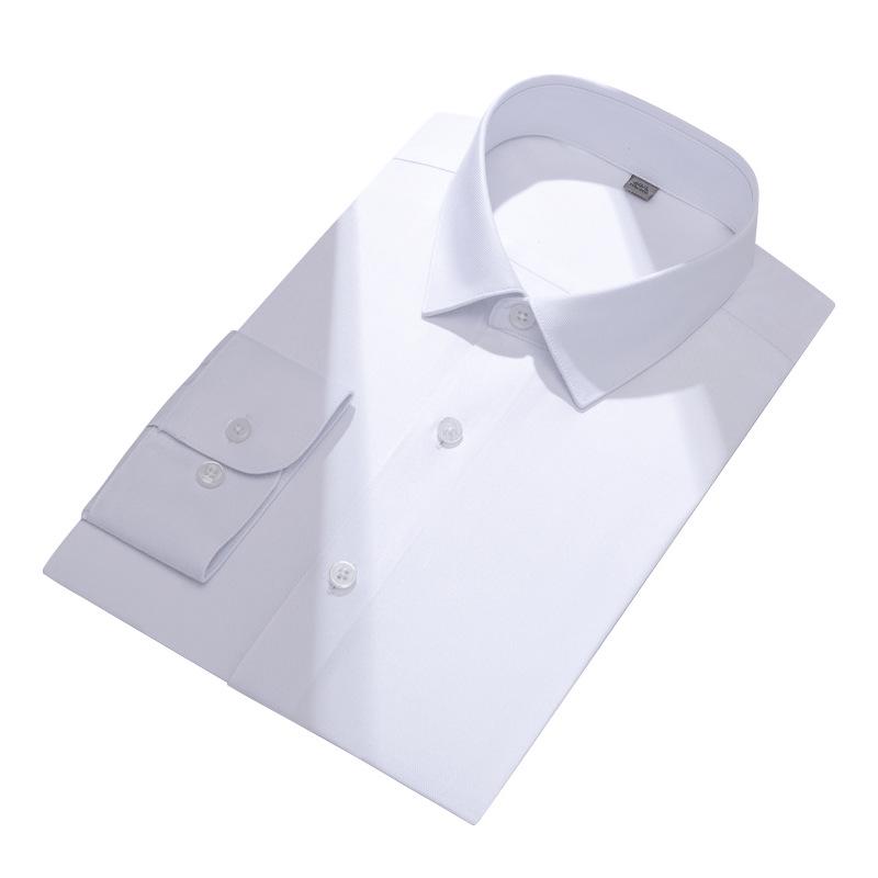 Men's Slim Fit Long Sleeve Modal Tencel Wool Shirt - Iron-Free, Machine Washable, Solid Color, Business Attire.