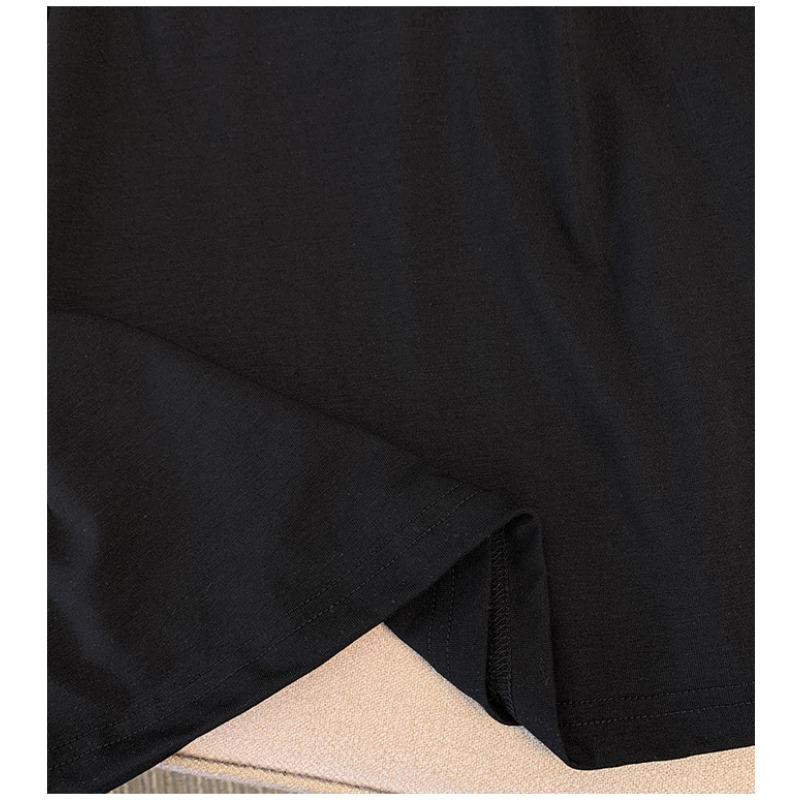 T-shirt da donna taglie forti T-shirt allentata tinta unita Camicia a corpo sottile Primavera ed estate Sezione sottile Top a maniche corte
