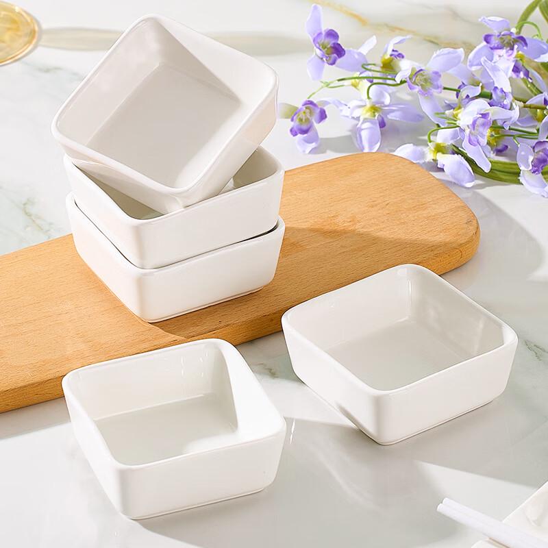 Pure White Ceramic Square Dipping Dishes (Set of 6)