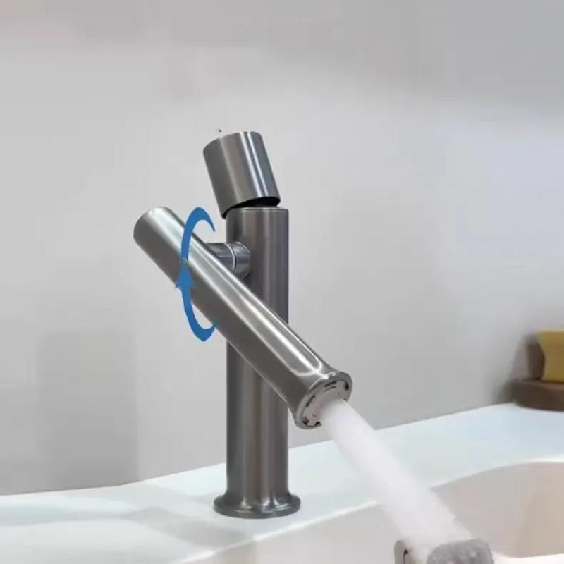 Gray/Brushed Gold Folded Basin Faucet 304 Stainless Steel Hot Cold Rotation Sink Mixer Sink Tap Lever Lavatory Tap for Bathroom