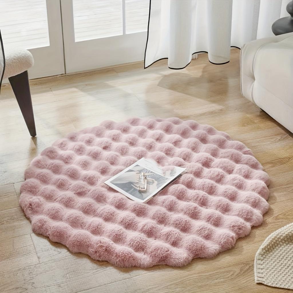 1pc Bubble Fleece Fabric Round Simple Solid Color Premium Soft Fluffy Easy To Clean Furry Warm Cute Indoor Decorative Carpet Suitable