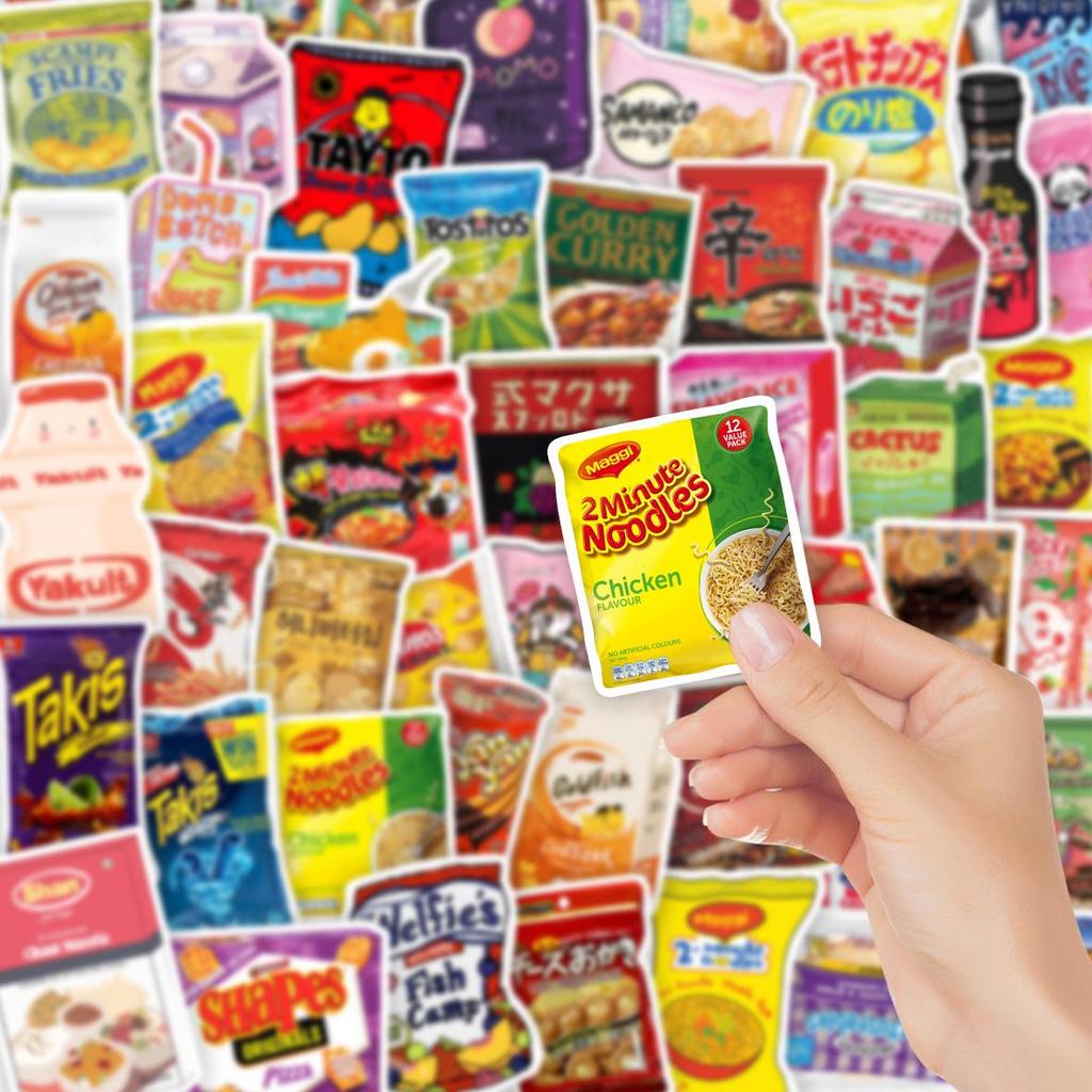 50 Wasserdichte Cartoon-Snack-Aufkleber für Journale, Notizbücher und Handyhüllen